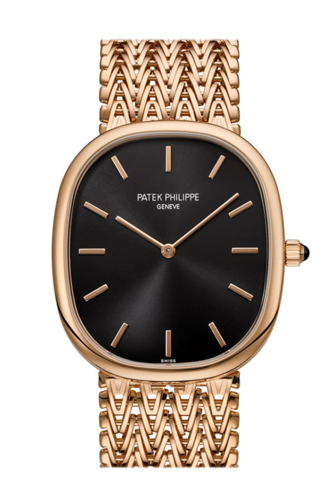 Patek Philippe Golden Ellipse Black Dial Rose Gold Watch 5738 1R