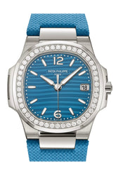 Patek Philippe Nautilus 32 Lacquered Azure Blue Dial White Gold Watch 7010G-013