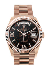 Rolex Day-Date 36 Eisenkiesel Dial Fluted Bezel 18K Everose Gold President Watch 128235