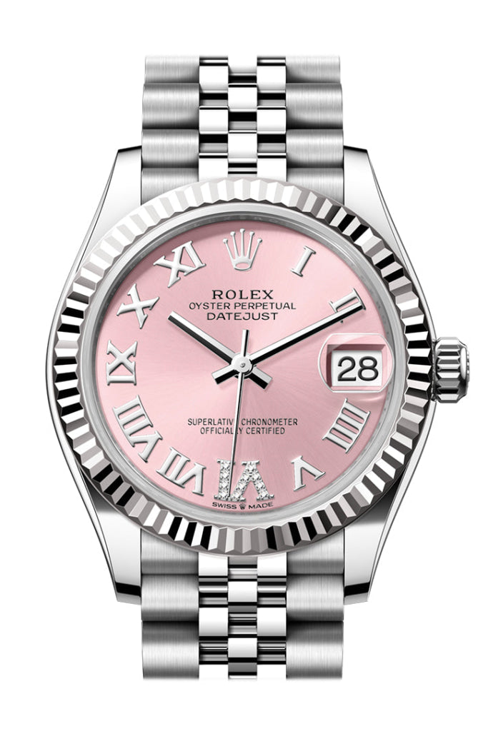 Rolex Datejust 31 Pink Roman Diamond on Dial Fluted Bezel