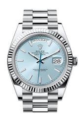 Rolex Day-Date 40 Ice-Blue Dial Dial Fluted Bezel Platinum President Men's Watch 228236