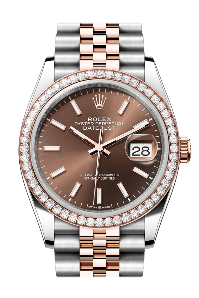 Rolex Datejust 36 Chocolate Dial Diamond Bezel Rose Gold Two Tone