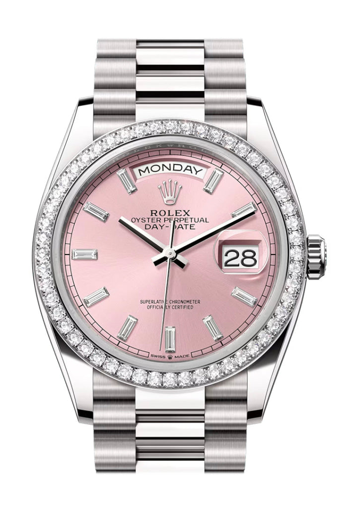 Rolex Day Date 36mm Pink Diamond Dial Diamond Bezel White Gold