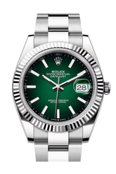 Rolex Datejust 41 Green Ombre Dial Fluted Bezel White Gold Watch 126334-0033 126334
