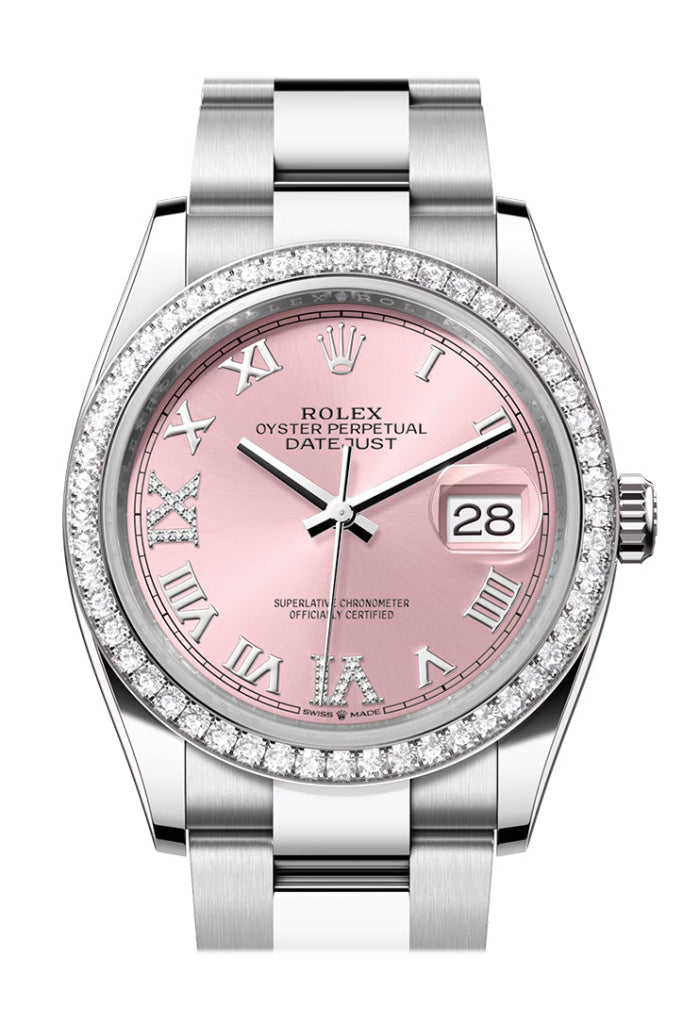 Rolex Datejust 36 Pink Roman Dial Diamond Bezel Watch 126284RBR