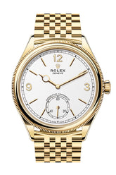Rolex Oyster Perpetual 39 White Dial Fluted Bezel Yellow Gold Watch 52508