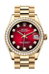Rolex Date Just 31 Red Ombre Dial Diamond Bezel Yellow Gold Watch 278288RBR