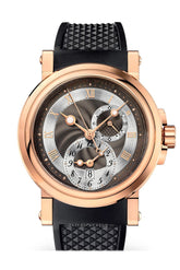 Breguet Marine Dual Time Black Dial Rose Gold Rubber Mens Watch 5857Brz25Zu