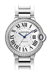 Cartier Ballon Bleu De 36Mm Diamond Bezel Silver Dialw4Bb0024 Watch