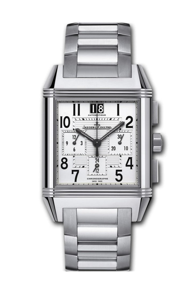 JAEGER JLC Reverso Squadra GMT Steel Silver Dial Watch 7018120