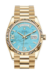 Rolex Day-Date 36 Turquoise Dial 18K Yellow Gold Watch 128238