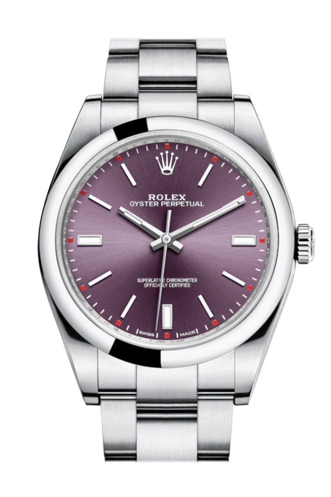 ROLEX 114300 Oyster Perpetual 39 Red Grape Dial Men's WatchGuyNYC