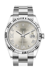 Rolex Datejust 36 Silver Roman Vi And Ix 24 Diamonds Dial Automatic Watch 126234