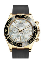 Rolex Cosmograph Daytona White Mother Of Pearl Diamond Yellow Gold Oysterflex Strap Mens Watch