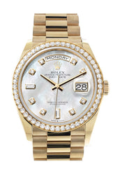 Rolex Day-Date 36 Mother of Pearl  Dial Gold Diamond Bezel Watch 128348RBR-0017 128348RBR