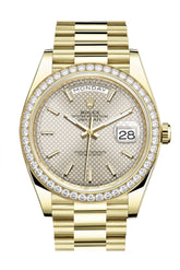 Rolex Day-Date 40 Silver Motif Dial Diamond Bezel 18K Yellow Gold President Men’s Watch 228348Rbr Dc