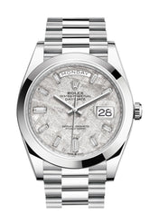Rolex Day-Date 40 Meteorite Baguette Diamond Dial Dome Bezel Platinum President Automatic Men’s