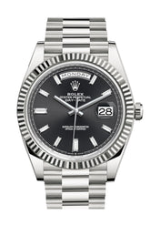 Rolex Day-Date 40 Black Diamond Dial Fluted Bezel White Gold President Automatic Men’s Watch 228239