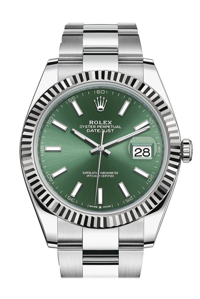 Rolex Datejust 41 Green Stick Dial White Gold Oyster Men's Watch