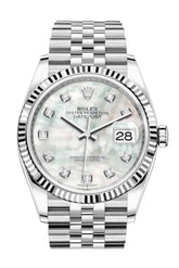 Rolex Datejust 36 White Mother-Of-Pearl Diamond Dial Automatic Jubilee Watch 126234
