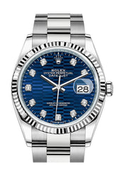 Rolex Datejust 36 Bright Blue Fluted Motif Diamond Dial Watch 126234