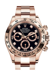 Rolex Cosmograph Daytona Rose Gold Black Diamond Set Dial Bracelet 116505 Watch
