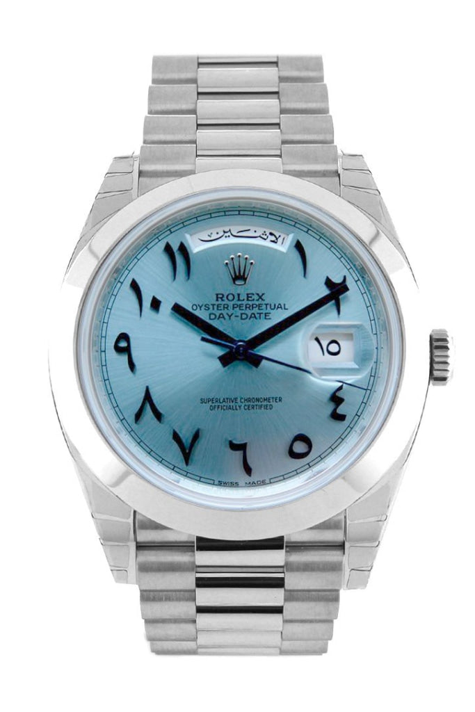 ROLEX 228206 DAY-DATE 40 Platinum Ice Hindu Arabic NumeralsDial Men's Watch | WatchGuyNYC