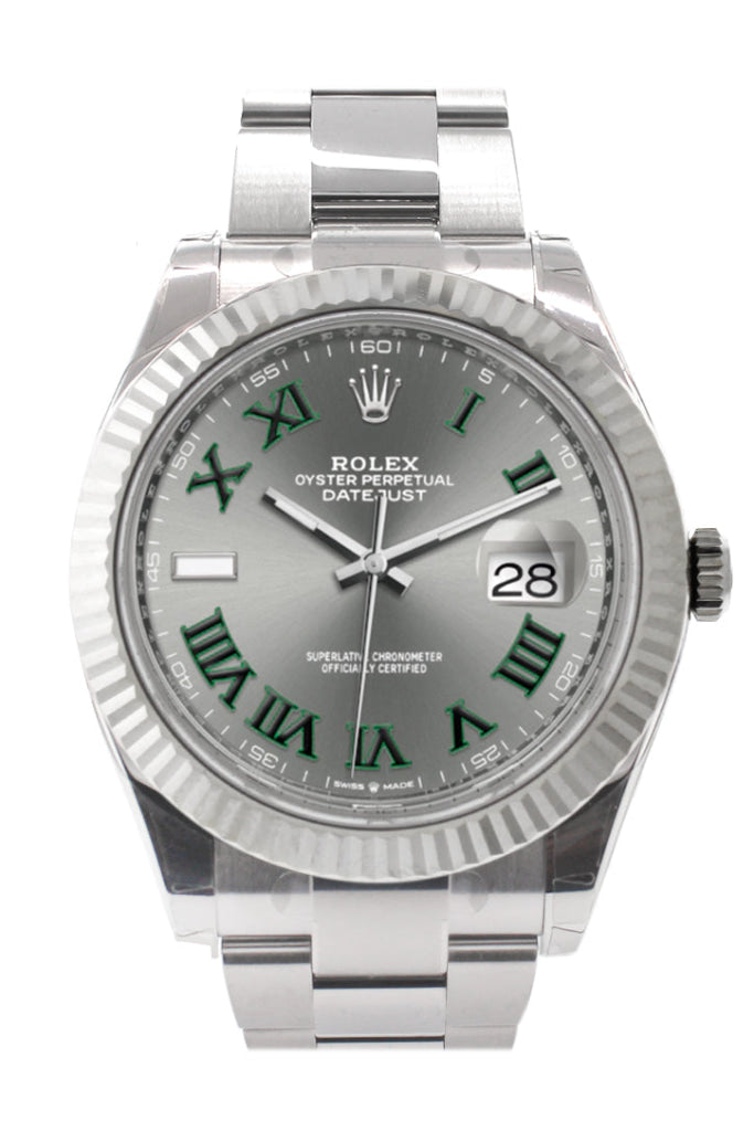 Rolex 126334 Datejust 41 Slate Roman Dial Gold Bezel Mens Watch WatchGuyNYC