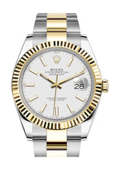 Rolex Datejust 41 White Dial Fluted Bezel 18K Yellow Gold Mens Watch 126333