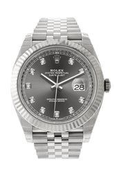 Rolex Datejust 41 Dark Rhodium Set With Diamonds Dial White Gold Fluted Bezel Jubilee Mens Watch