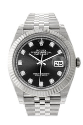 Rolex Datejust 41 Black Set With Diamonds Dial White Gold Fluted Bezel Jubilee Mens Watch 126334