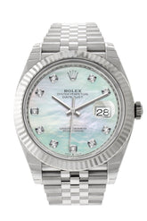 Rolex Datejust 41 White Mother-Of-Pearl Set With Diamonds Dial Gold Fluted Bezel Jubilee Mens Watch