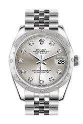 Rolex Datejust 31 Silver Diamond Dial Dome Set With Diamonds Bezel Jubilee Ladies Watch 178344 /