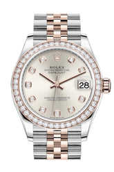 Rolex Datejust 31 Silver Diamonds Dial Diamond Bezel Rose Gold Two Tone Jubilee Watch 278381Rbr