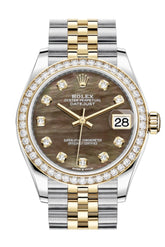 Rolex Datejust 31 Black Mother-Of-Pearl Diamonds Dial Diamond Bezel Yellow Gold Two Tone Jubilee
