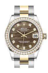 Rolex Datejust 31 Black Mother-Of-Pearl Diamonds Dial Diamond Bezel Yellow Gold Two Tone Watch