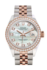 Rolex Datejust 28 Mother-Of-Pearl Diamonds Dial Diamond Bezel Rose Gold Two Tone Watch 279381Rbr