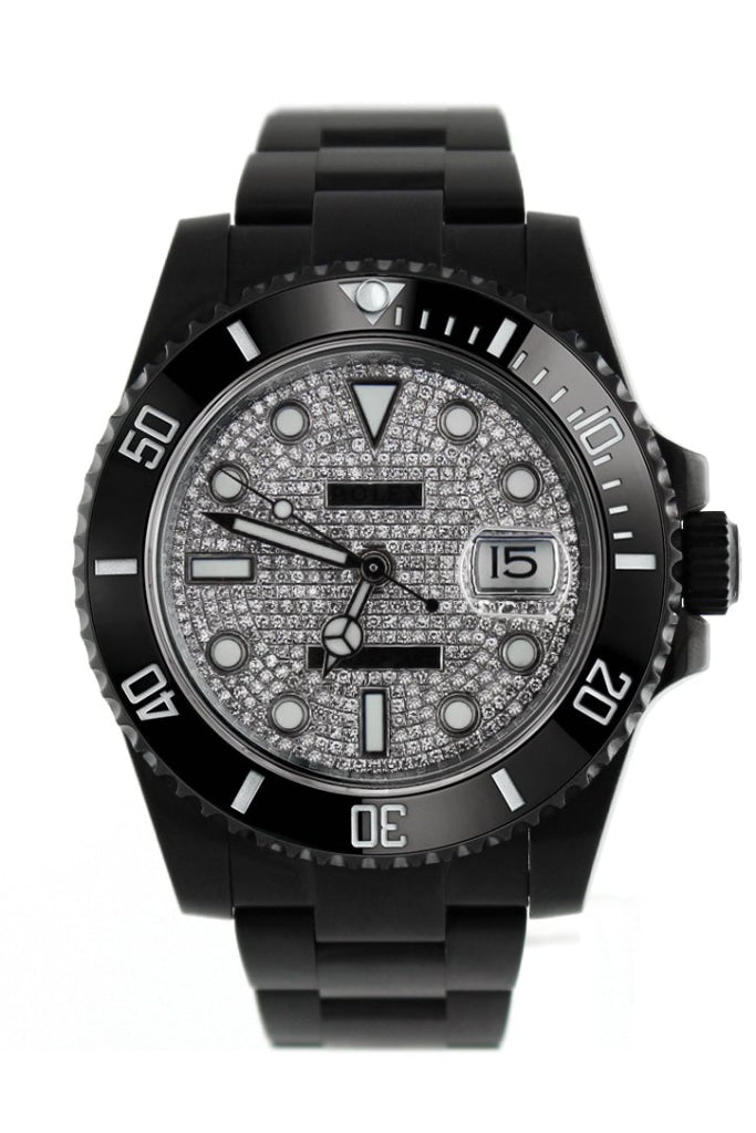 Rolex Black PVD Submariner Date Diamond Dial Black Boc Coating Oyster Men s Watch 116610LN WatchGuyNYC