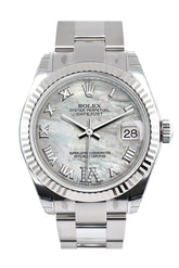 Rolex Datejust 31 Mother Of Pearl Roman Large Vi Diamond Dial White Gold Fluted Bezel Ladies Watch