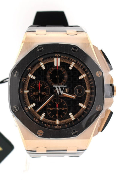 Audemars piguet mens royal oak offshore chronograph rubber best sale black dial with mega tapiserie pattern dial watch