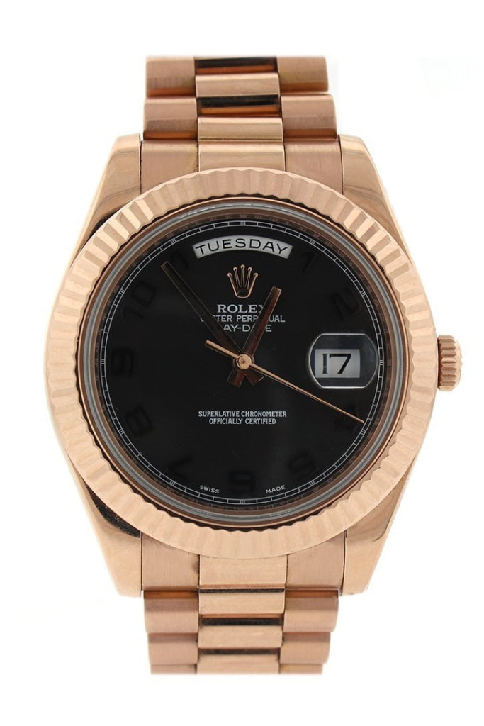 Rolex Day Date II 41mm Matte Black Arabic Dial Rose Gold President Men s Watch 218235 WatchGuyNYC
