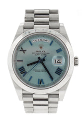 Rolex Day-Date 40 Ice Blue Quadrant Motif Dial Dome Bezel Platinum President Automatic Mens Watch