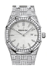 Audemars Piguet Royal Oak 33Mm Silver-Toned Dial Diamond White Gold Ladies 67652Bc.zz.1262Bc.01