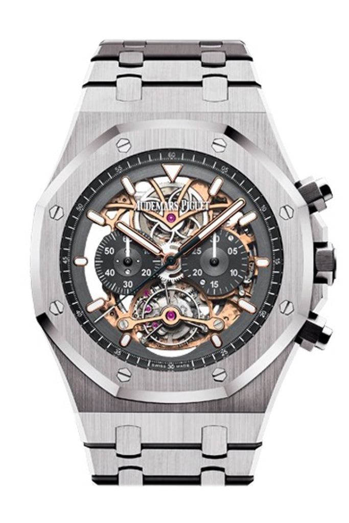 Audemars Piguet Royal Oak 44 Tourbillon Chronograph Openworked Rhodium Dial Titanium Mens Watch 26347TI.OO.1205TI.01