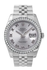 Custom Diamond Bezel Rolex Datejust 36 Rhodium Roman Dial Stainless Steel Jubilee Mens Watch 116200