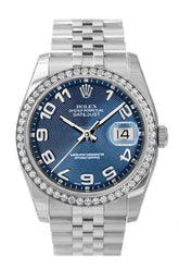 Custom Diamond Bezel Rolex Datejust 36 Blue Concentric Dial Stainless Steel Jubilee Mens Watch