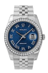 Custom Diamond Bezel Rolex Datejust 36 Blue Jubilee Dial Stainless Steel Mens Watch 116200