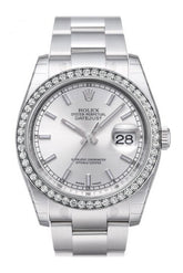 Custom Diamond Bezel Rolex Datejust 36 Silver Index Dial Stainless Steel Jubilee Bracelet Mens Watch