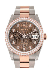 Custom Diamond Bezel Rolex Datejust 36 Chocolate Jubilee Design Set With Diamonds Dial Rose Gold Two