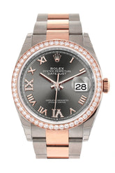 Custom Diamond Bezel Rolex Datejust 36 Dark Rhodium Set With Diamonds Dial Rose Gold Two Tone Watch